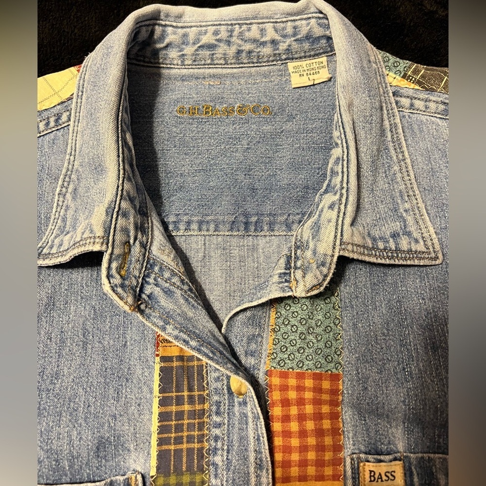 Vtg G.H.Bass Patchwork Denim Shirt/Light Jacket Women’s Large - Picture 4 of 8